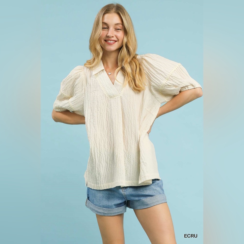 Umgee Textured Puff Sleeve Blouse